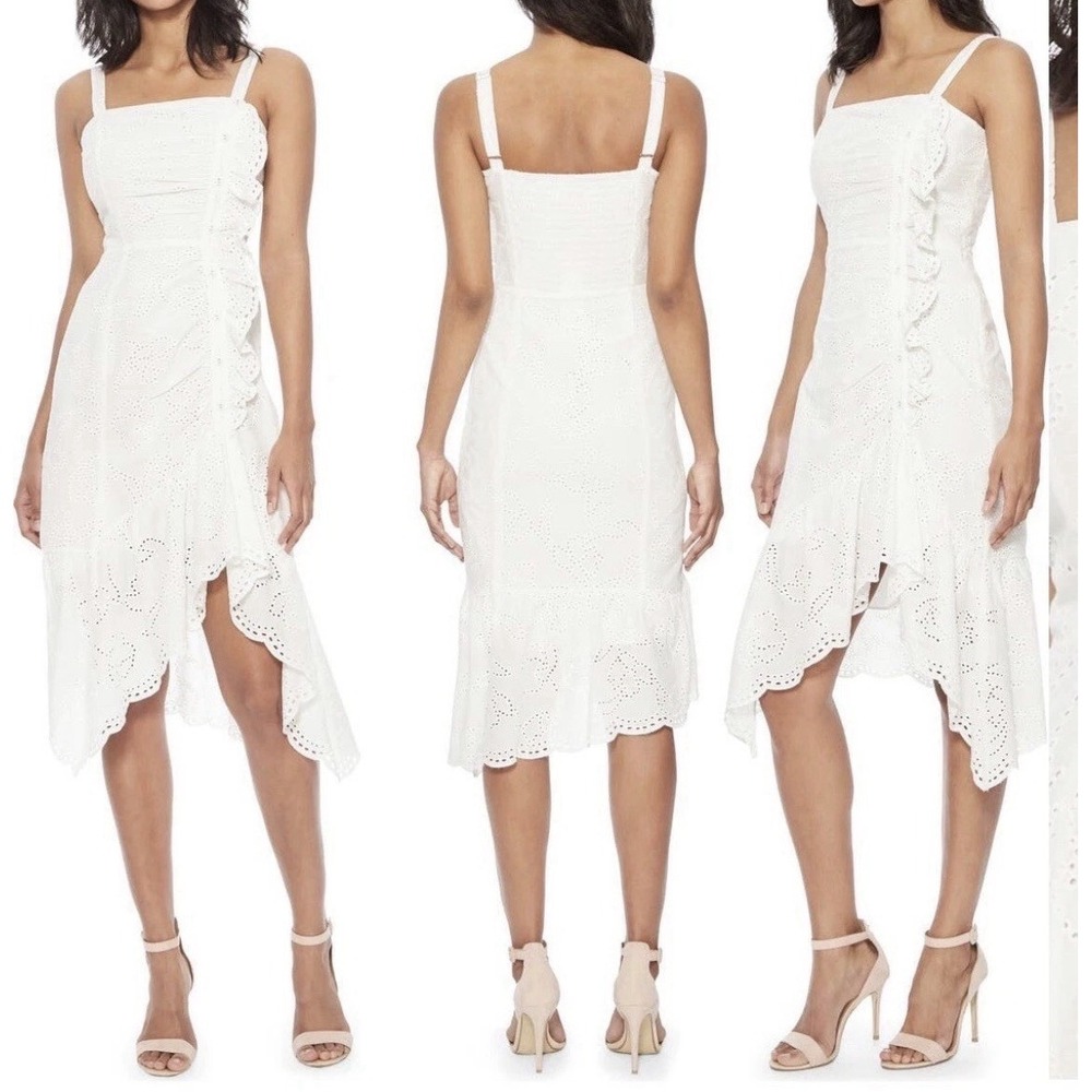 PARKER Millie Dress Sz 2 White Eyelet Ruffle Midi Beach Fairycore Whimsical Chic